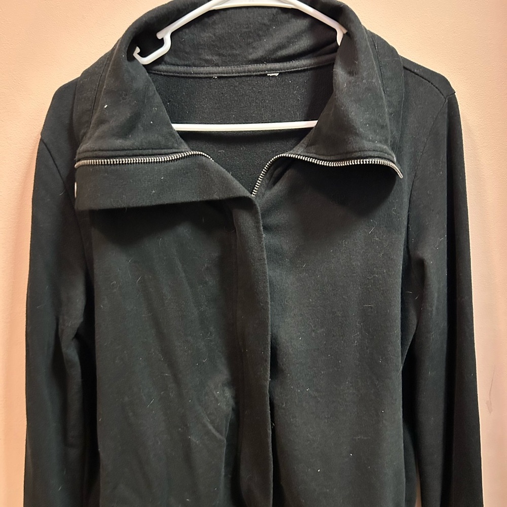Black Bomber Jacket with High Collar and Streamlined Fit